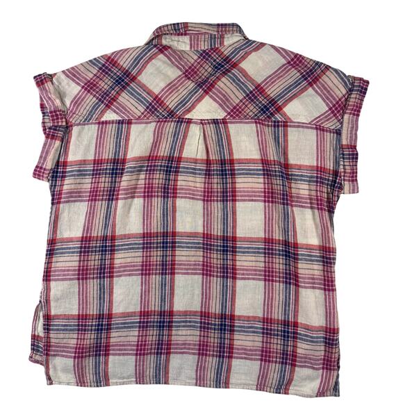 Rails Whitney Plaid Linen Rayon Button Down Shirt Women’s M Pink Fuchsia Summer - Picture 3 of 9